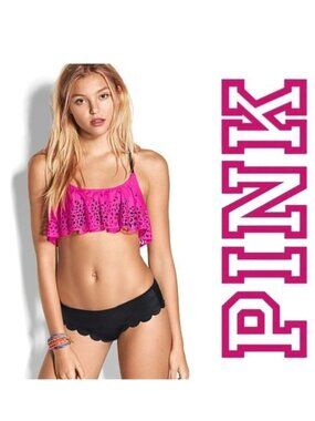 Victoria's Secret PINK | Black Scalloped Edge Bikini Bottoms | Size Small